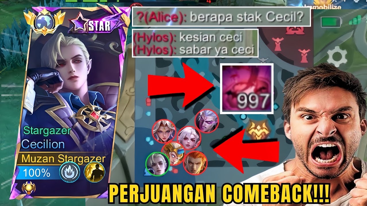 GILAA!! CECILION HAMPIR 1000 STACK MENGAMUK !!SEKALI CETAS MUSUH TEW4S | MOBILE LEGENDS