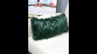 Yeşil Suni Kürk Uzun Yastık 60×30 Cm Resimi