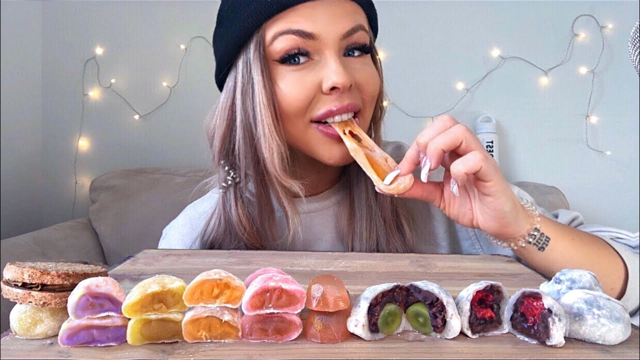 ASMR FRUITS RICE CAKE, RASPBERRY DAIFUKU MOCHI, PEACH MANGO MOCHI RICE CAKE, DACQUOISE HAZELNUT 먹방