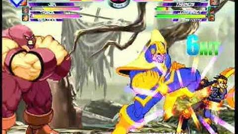 MvC2: Thanos/Juggernaut 75% combo (1 meter)