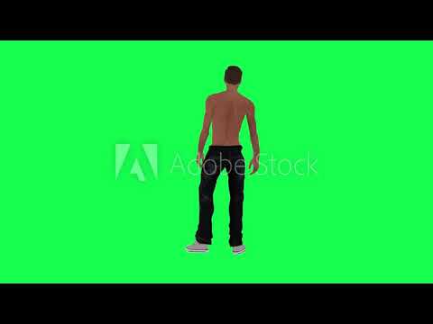 Slender man in half naked green screen addict waiting from back angle 3d render chroma key people