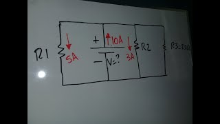 Hallar el valor de R1, R2 y del voltaje total, conociendo las corrientes  en cada elemento(paralelo)