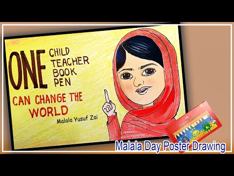 Malala Day Poster Drawing easy with crayon [മലാല ദിനം പോസ്റ്റർ തയ്യാറാക്കാം] #JULY 12 # MALALA DAY