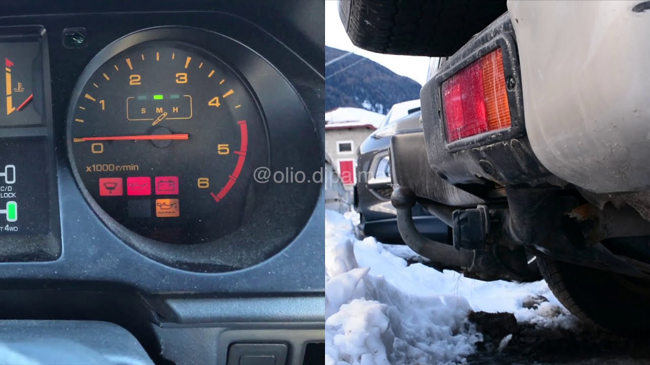1991 Mitsubishi Pajero MK2 2.5TD Cold Start (-8ºC) after four days SPLIT SCREEN inside/outside SMOKY