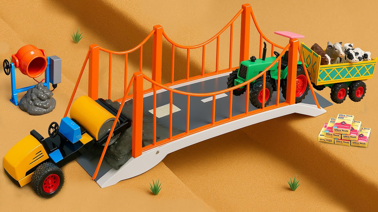DIY Construction Vehicle Project Build a Modern Bridge for Tractors to Run Over