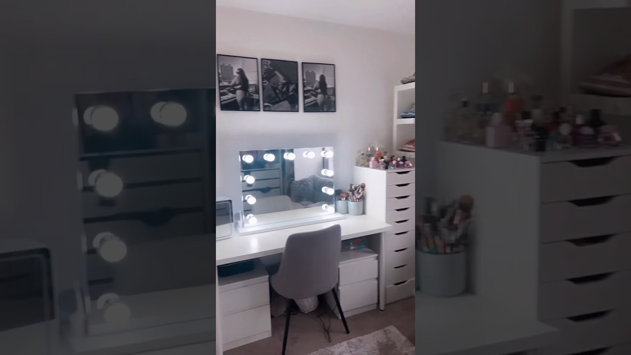 Grey dressing room inspo feat. the Hepburn Hollywood Mirror 