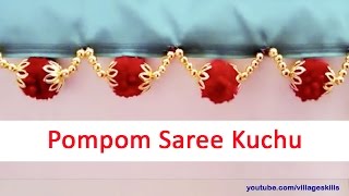 How to make yarn pom pom saree kuchu,saree kuchu with pom poms,saree tassels,saree kuchu design#07