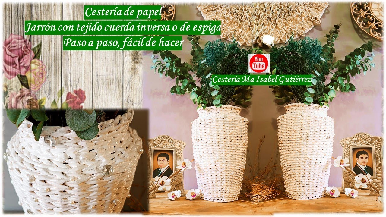 Cestería de papel Jarrón cuerda inversa o espiga. Paso a paso fácil de hacer. Paper vase