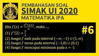 #SIMAKUI                                   Pembahasan Soal Asli SIMAK UI 2020 Matematika IPA Turunan