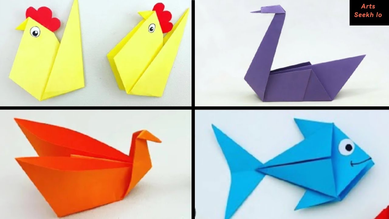 4 Easy Kids Crafts | Paper Crafts for kids | Paper Animals for children | DIY activities for kids