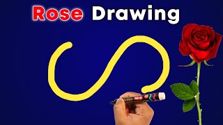 Rose Drawing So Cute and Simple Step By Step Easy🌹| How to Draw a Rose Flower From Letter S 🥰