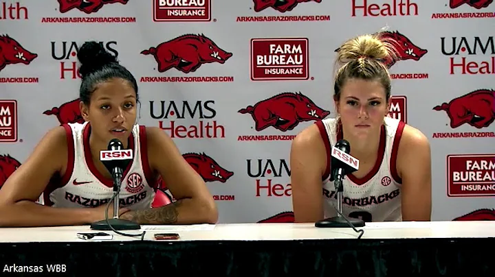 Arkansas players Chrissy Carr and Saylor Poffenbar...