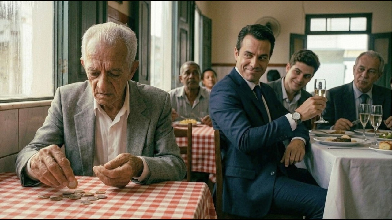 O IDOSO TENTOU PAGAR O ALMOÇO COM MOEDAS, O MILIONÁRIO RIU DA SITUAÇÃO — MAS O QUE O GARÇOM FEZ...