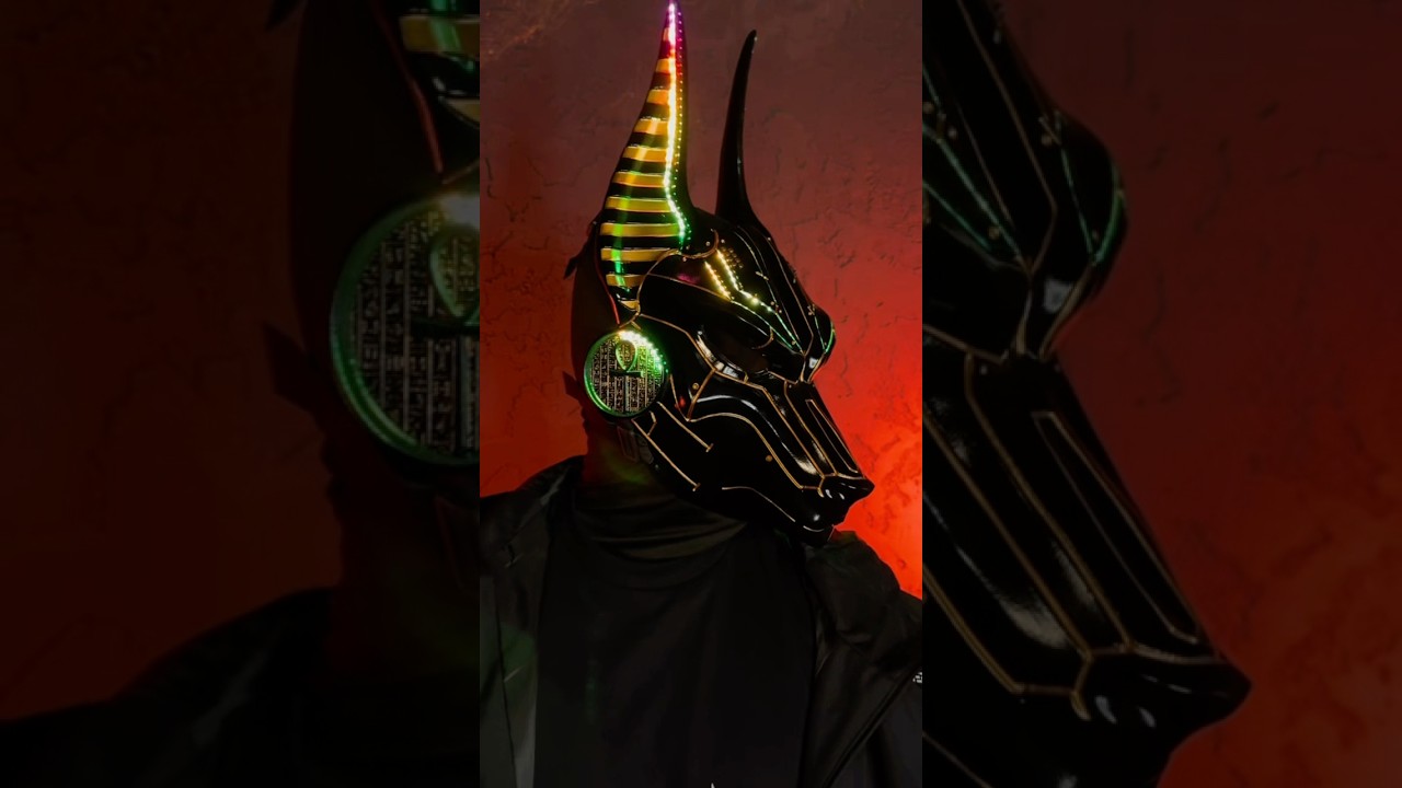 Black and Gold Cyberpunk Anubis mask with smart RGB LED lights 🖤 