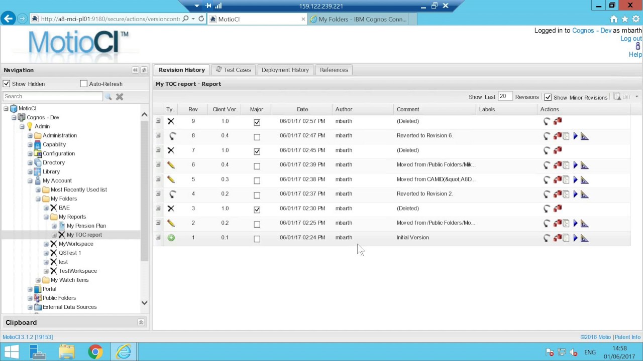 Use MotioCI to restore deleted Cognos content