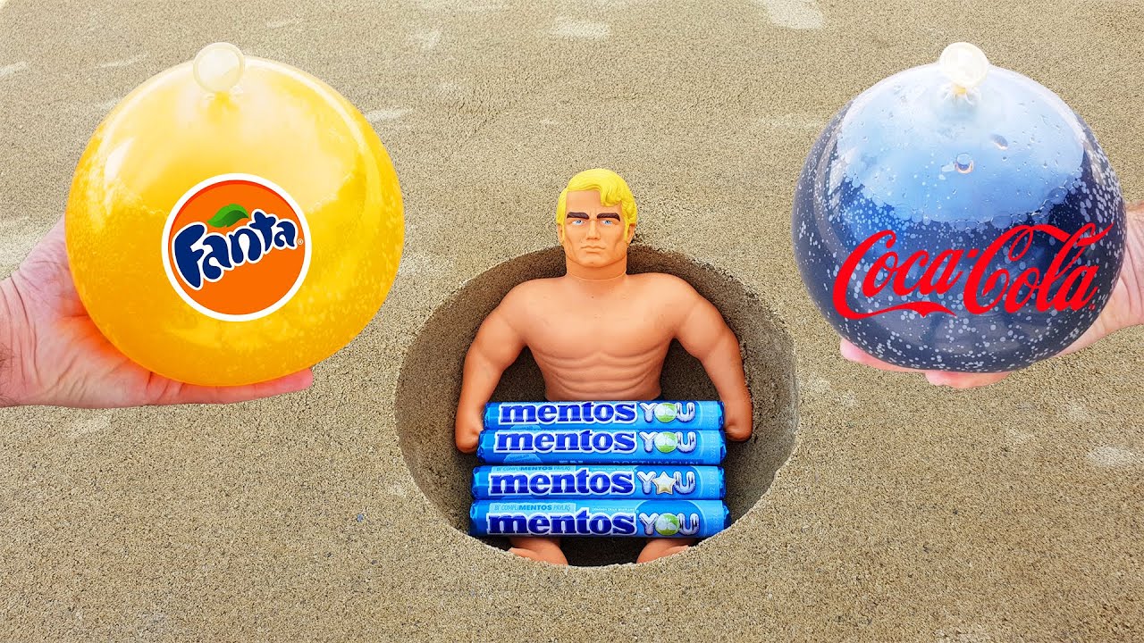 EXPERIMENT !! Stretch Armstrong Vs Underground BALLOONS Fanta, Coca Cola and Mentos