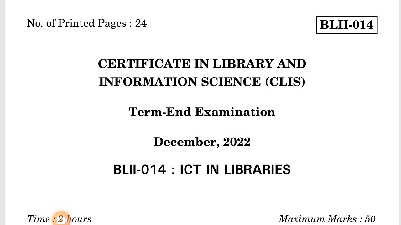 BLII-014! IGNOU CLIS BLII-014 DEC 2022 SOLVED PAPER!!CLIS!!LIBRARY  & INFORMATION SCIENCE !! TEE2025
