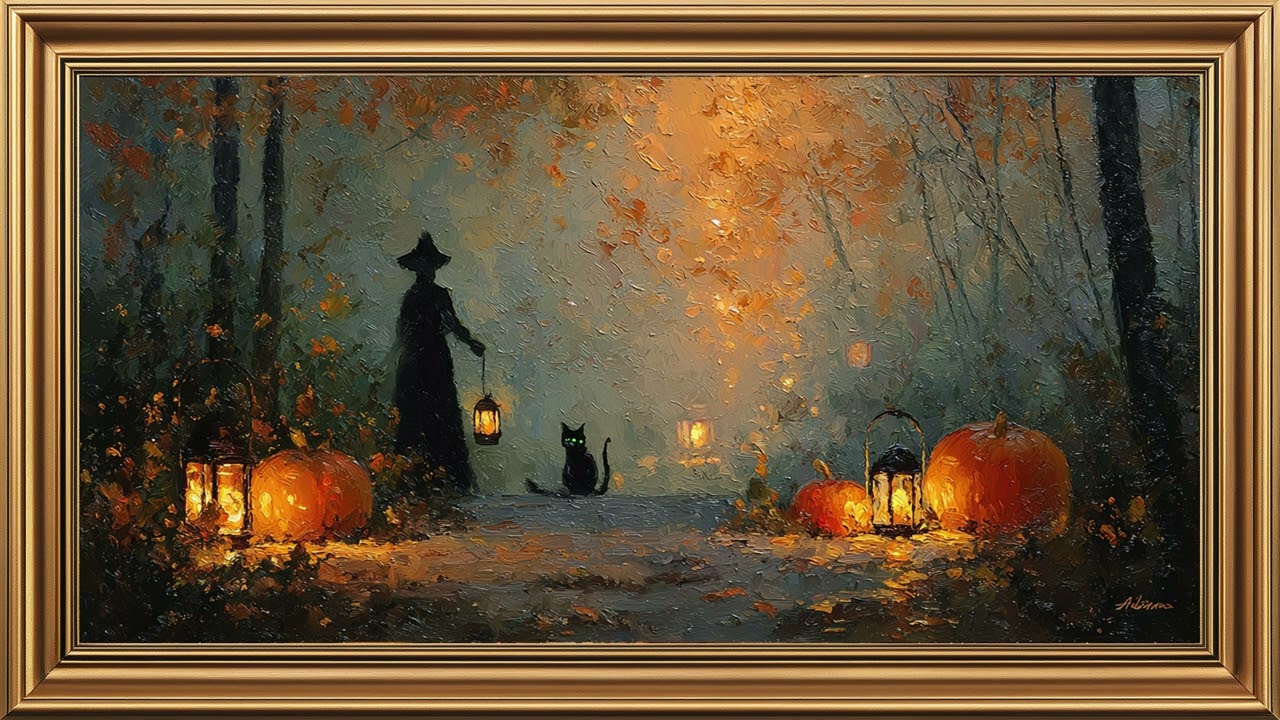 Spooky Autumn Forest Witch 🎃 Cozy Halloween Frame TV Art | Vintage Oil Painting in 4K