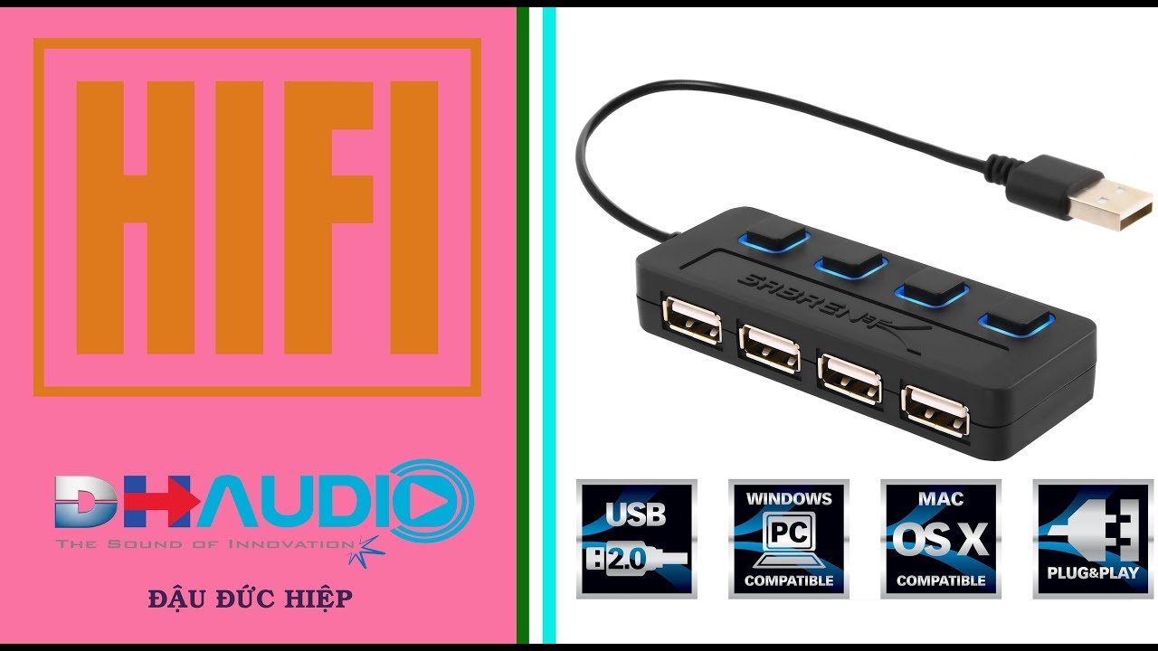 Mở hộp bộ 4 Ports USB 2. 0 Speed HUB (Dành cho laptop-Máy tính bàn)