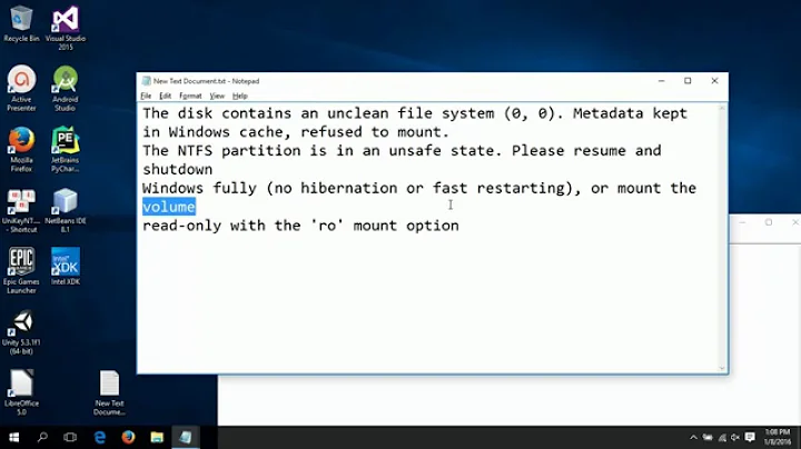 How to solve :  The NTFS partition is in an unsafe state. refused to mount.