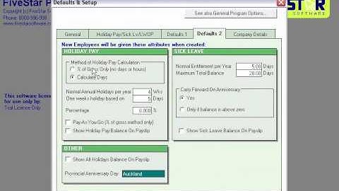 Defaults And Setup in FiveStar Payroll Pro