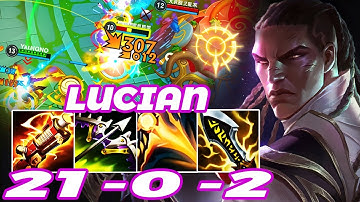 WILD RIFT LUCIAN ADC GAMEPLAY | 21 -0 -2 MVP | LUCIAN BUILD RUNES