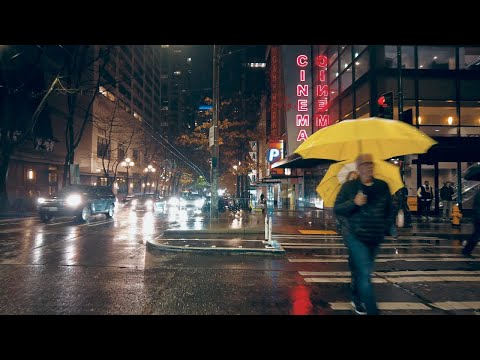 Seattle Walk in Rain at Night in Downtown