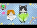 【折り紙】ひょっこり　ねこ(ハチワレ、スコティッシュフォールド)の折り方　【Origami】How to fold "To pop up cat"　”Scottish fold & Tuxedo”