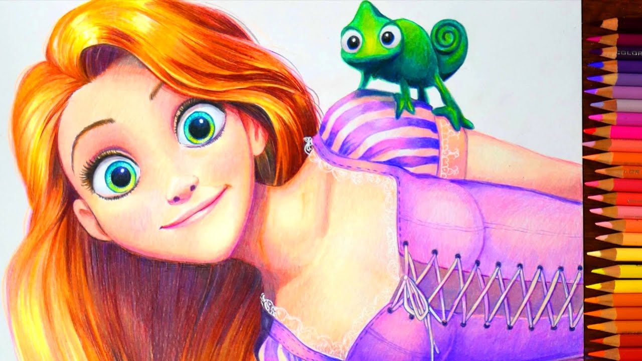 Drawing Rapunzel Coloredpencil 塔の上のラプンツェル イラスト 色鉛筆で描いてみた 使用画材 練習方法 Youtube