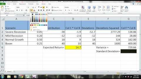 Excel 2010 Tutorial Scenario Analysis of a Stock Expected Return & Standard Deviation PART 2