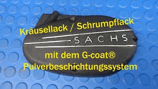 Wrinkle- Kräusel- Schrumpflack pulvern mit dem G-coat Pulversystem Schrumpflack