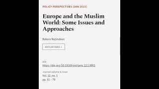 Europe and the Muslim World: Some Issues and Approaches | RTCL.TV