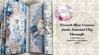 Información French Blue Cameo Junk Journal Flip through with Hidden Spine and Folders for Signatures Noticias