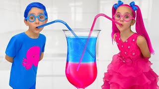 Kira y Dima juegan en un café familiar con juguetes azules y rosas | Desafío sí o no para niños
