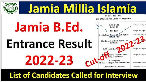 Jamia Millia Islamia B.Ed Entrance Result 2022-23 All Subject