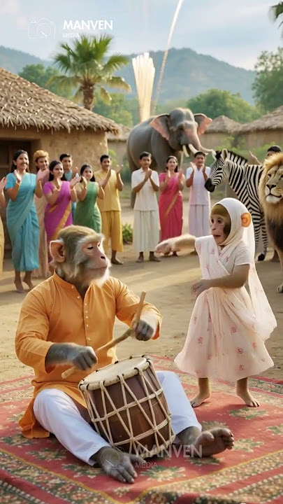 Cute Baby Monkey Dancing to the Drums