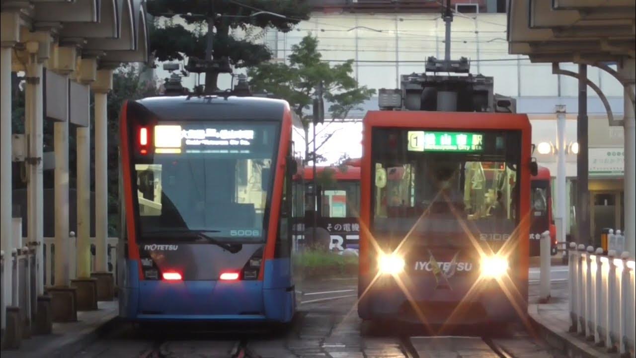 伊予鉄道 モハ5000形5006号車(太陽石油広告ラッピング電車) 松山市駅乗車ホーム入線(ミュージックホーン付き) YouTube