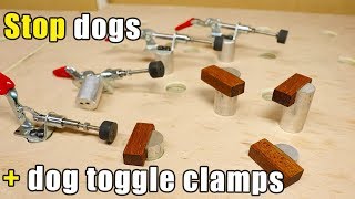 DIY Stop Dogs and Dog Toggle clamp for MFT style workbench. Cheap clamping solution for MFT tabletop