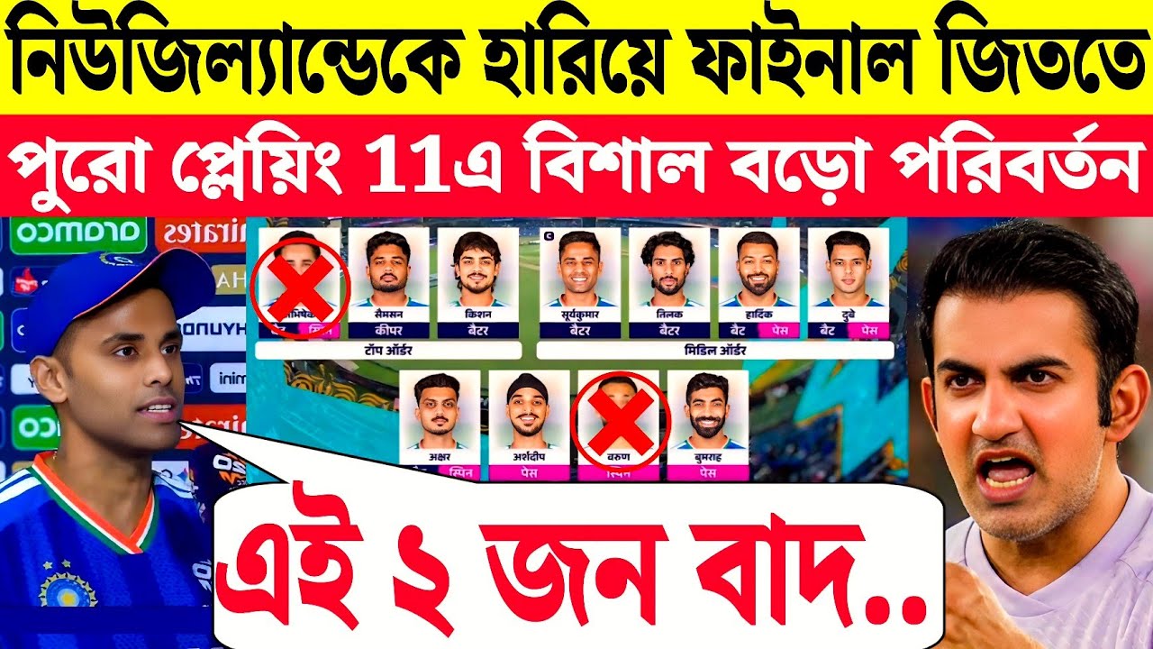 নিউজিল্যান্ডেকে হারাতে টিম ইন্ডিয়ায় বড়ো পরিবর্তন | বাদ 2 বড়ো প্লেয়ার | India vs Nz Playing 11 