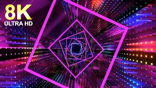 8K Abstract Blue Pink Neon Tunnel Background with Glowing Wireframe Grid VJ Loop