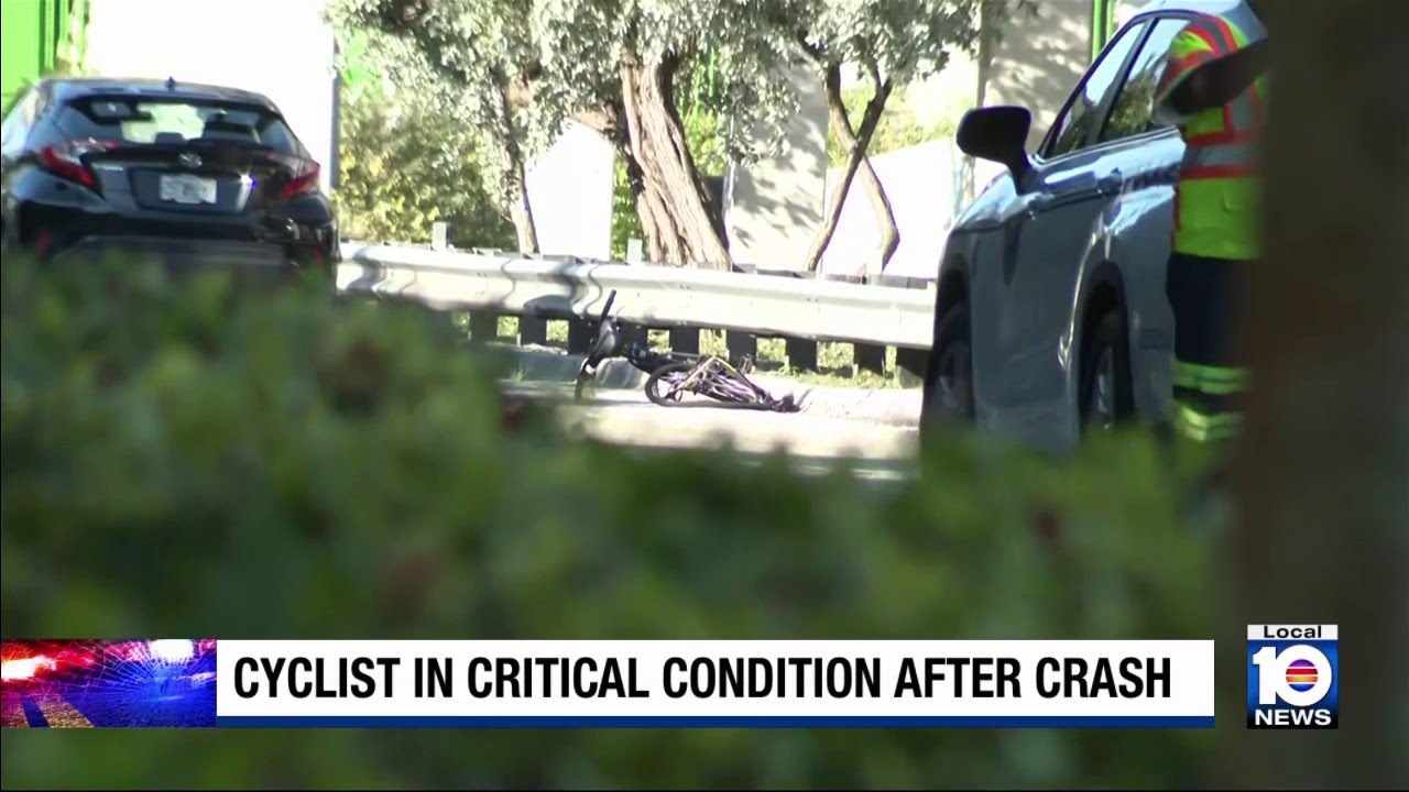 Cyclist critical after crash in Miami - YouTube