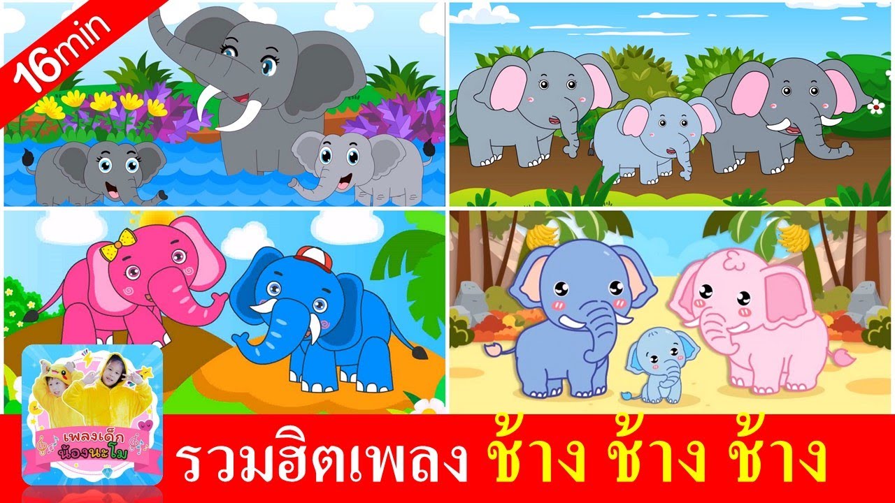 เพลงช้าง รวมฮิต 16 นาทีฟังยาวๆ | ช้าง 6 เวอร์ชั่นการ์ตูนน่ารัก | ฝึกร้องเพลงช้างกัน