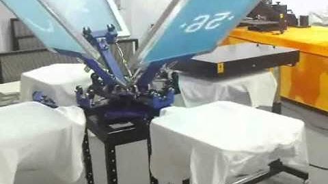 4 color 4 station screen printing t-shirt printing machine working video 006026