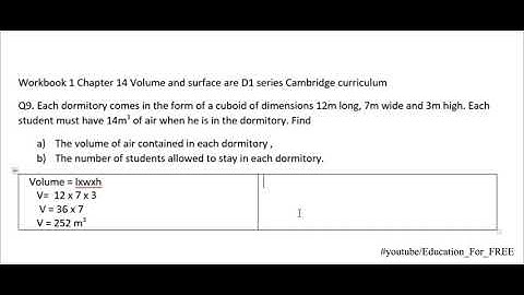 Question 9 Workbook 1 Chapter 14 Volume and surface are D1 series Cambridge curriculum