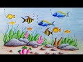 How to draw scenery of Ocean bottom step by step