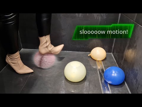 Crushing and splashing waterballoons in my creamy high heel boots!