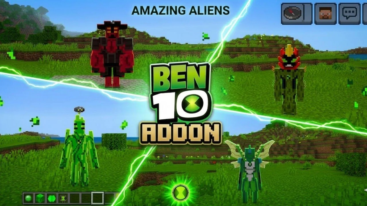 Updated ben 10 Addon with every omnitrix for minecraft pe bedrock edition1.21-1.26+#ben10#minecraft 
