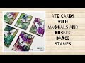 Mixed Media ATC cards with Rubber Dance stamps and Lindys magicals