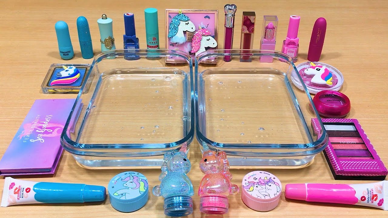 PINK vs BLUE ! Mixing Makeup Eyeshadow into Clear Slime ! Special Series #34 Satisfying Slime Video