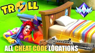 TROLL BED WARS MAP FORTNITE CREATIVE - ALL CHEAT CODE LOCATIONS